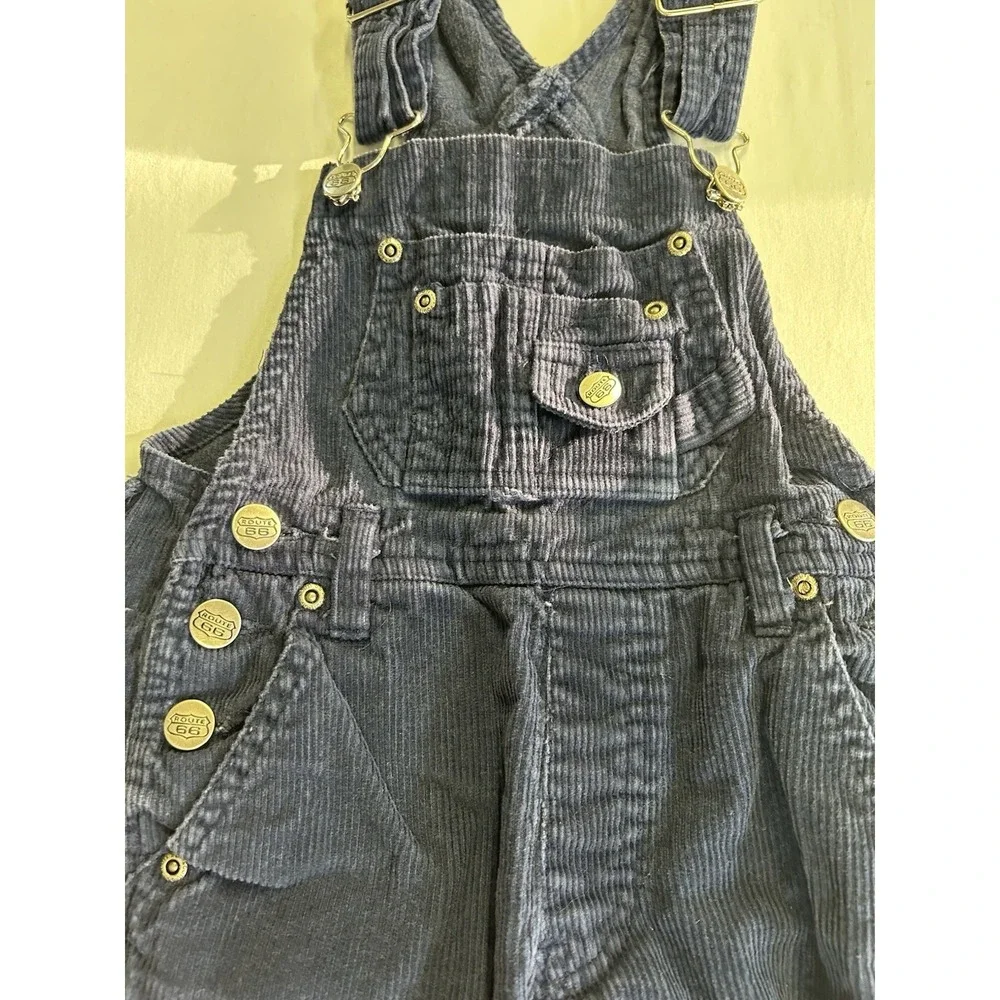 Vintage Y2K Route 66 Kids Navy Blue Corduroy Overalls Size 4